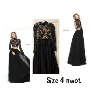 Sherri Hill Black Lace Long Sleeve Gown size 4 style 50821